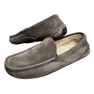 Ugg Men's Ascot Suede Slippers Size 9 EU 42 Gray Leather Shearling Lining GUC
